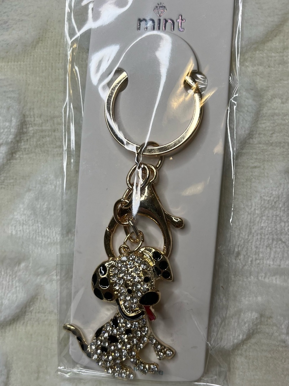 Mint Gold-tone Pave Dog Keychain Charm - Gold